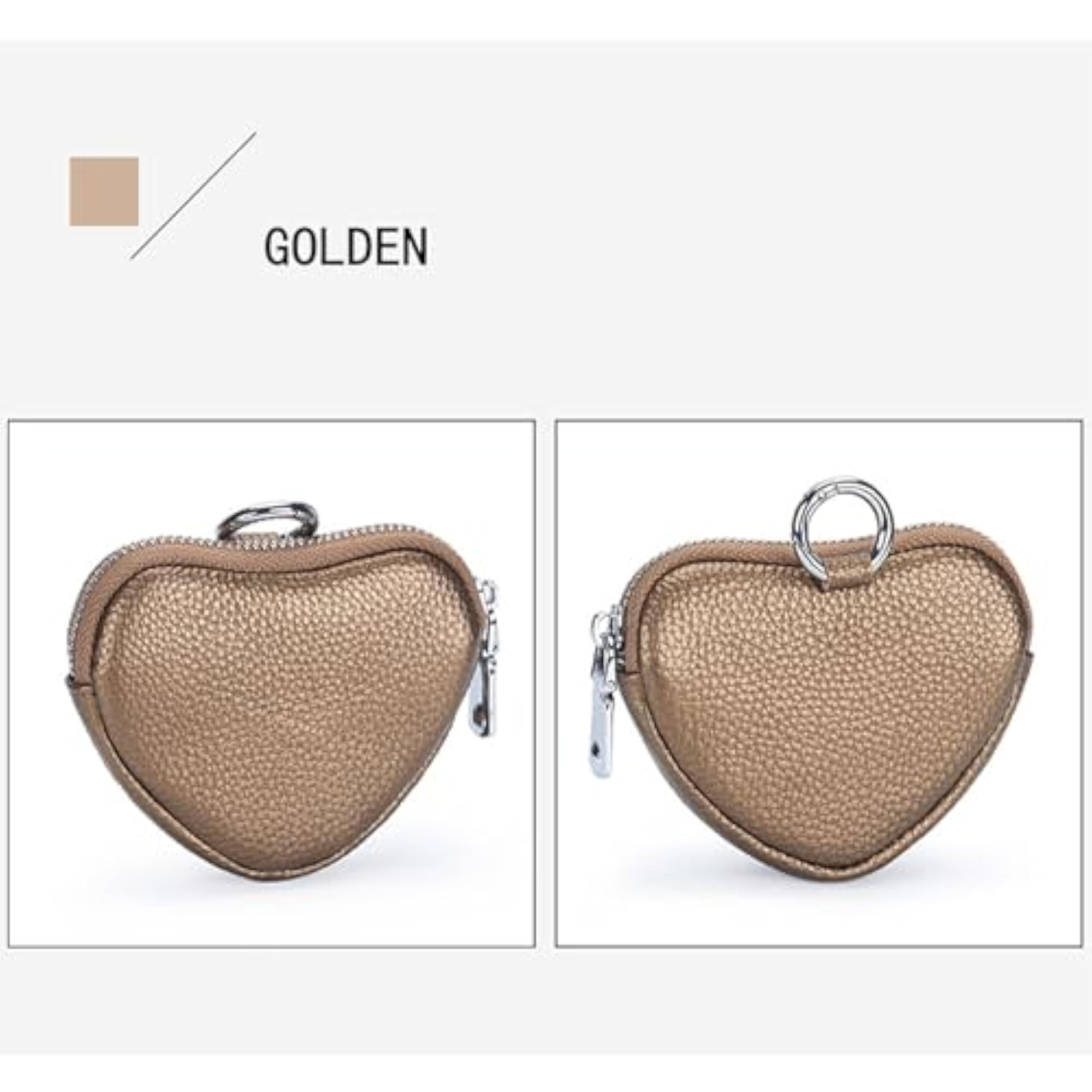 Leather Zipper Coin Purse, Heart Shaped Wallet